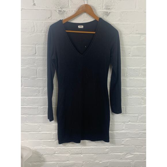 Aritzia Talula Women's Knitted V-Neck Dress Long Sleeve Solid Black Size M - Picture 1 of 5